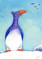 Painting of a character called George the Penguin by Diane Young