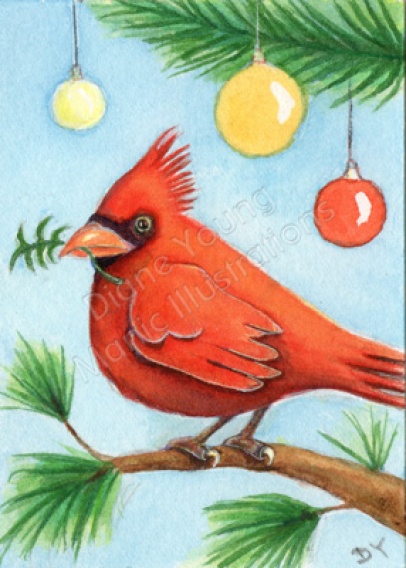 Red Cardinal Bird painting inspired by a poem by Diane Young