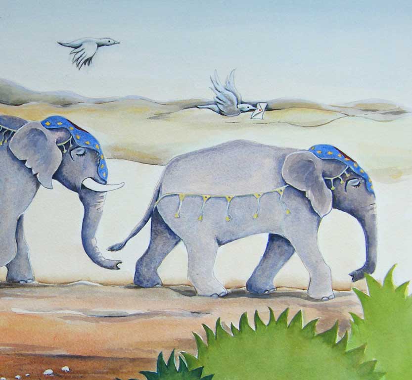 Elephants Travelling Painting by Artist Diane Young